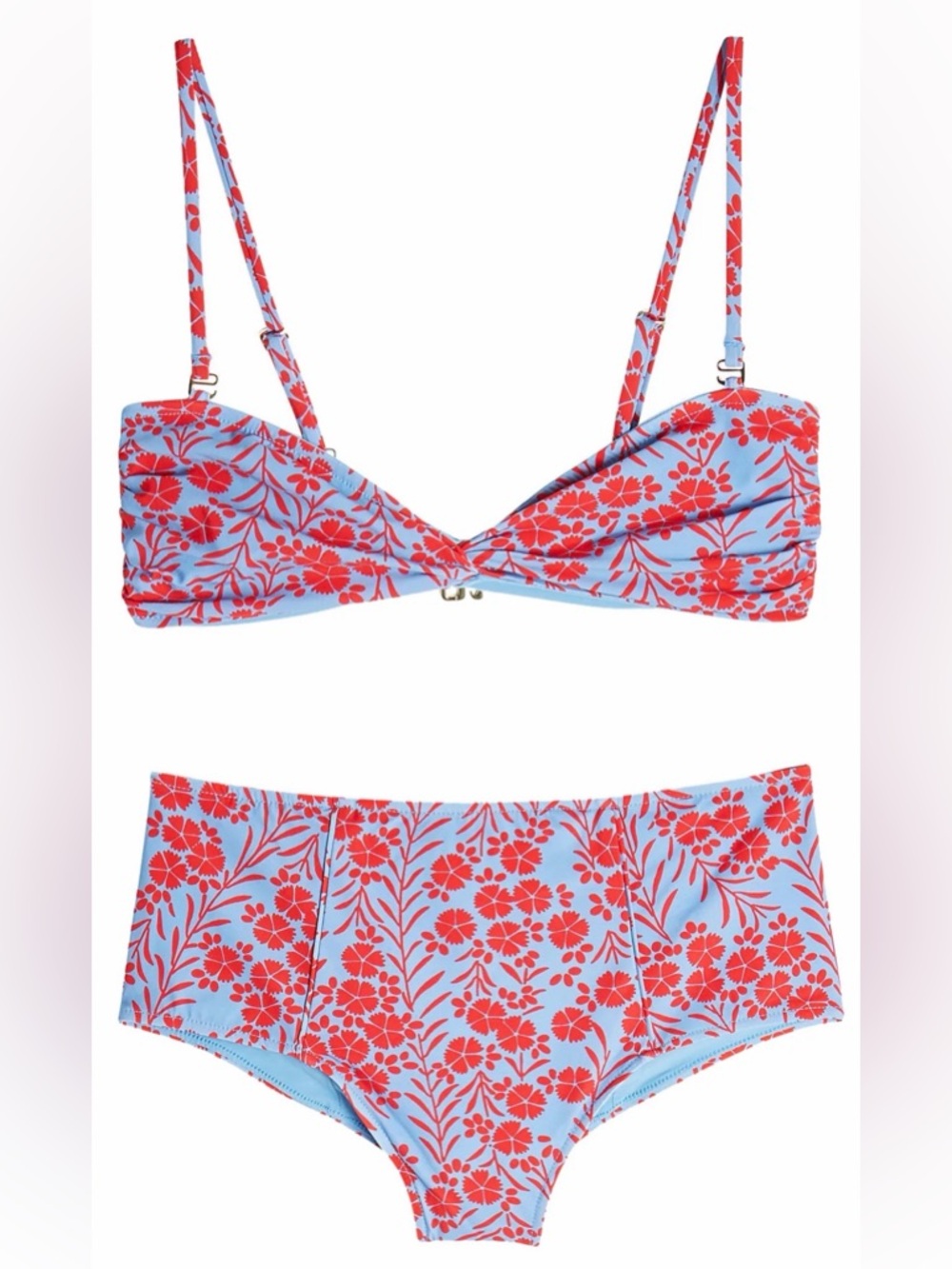 Diane Von Furstenberg Red Floral on Light Blue High-Waist Bikini